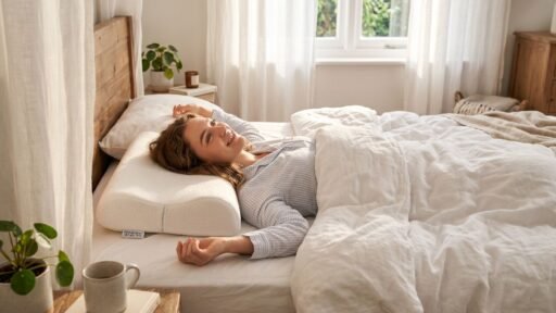 Person waking up pain-free using the best pillow for neck pain with cervical memory foam support.