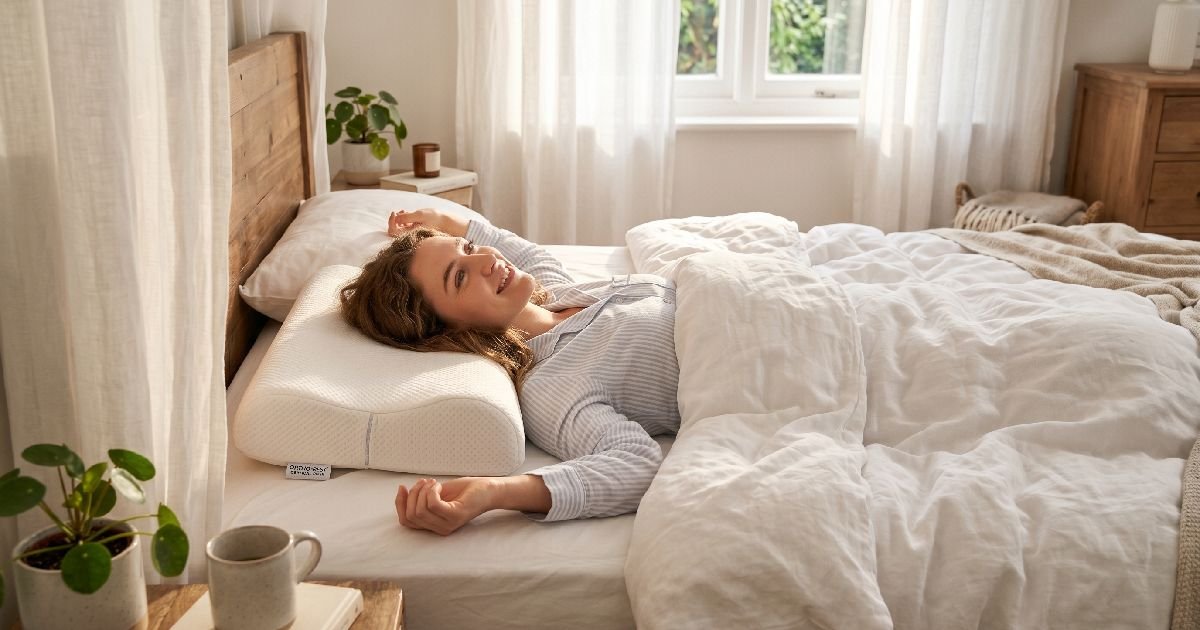 Person waking up pain-free using the best pillow for neck pain with cervical memory foam support.