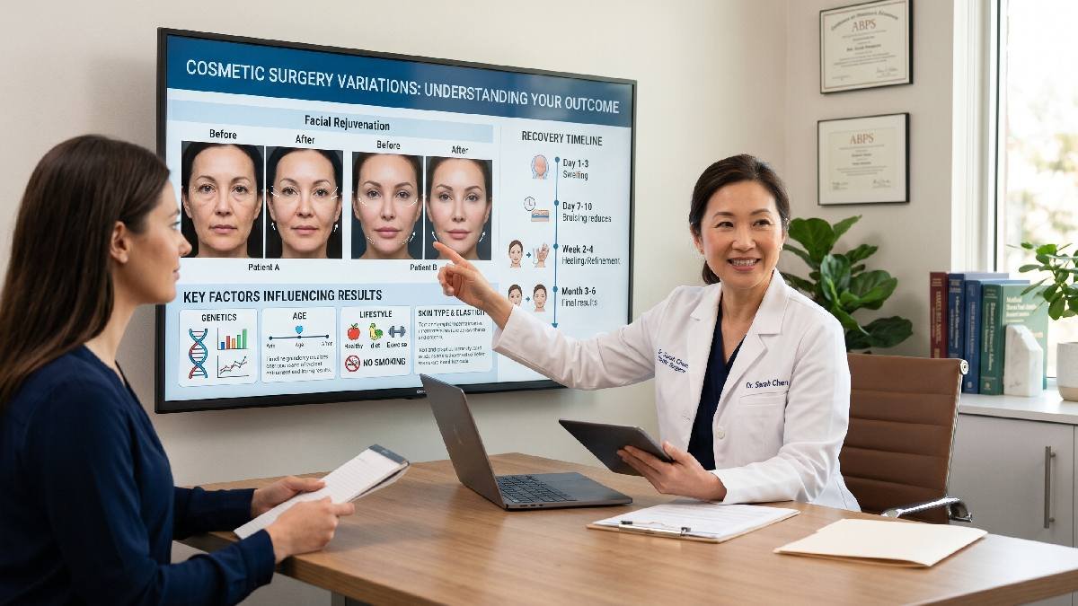 Cosmetic surgery results may differ due to healing variation surgeon skill expectations genetics lifestyle factors recovery process and patient response.