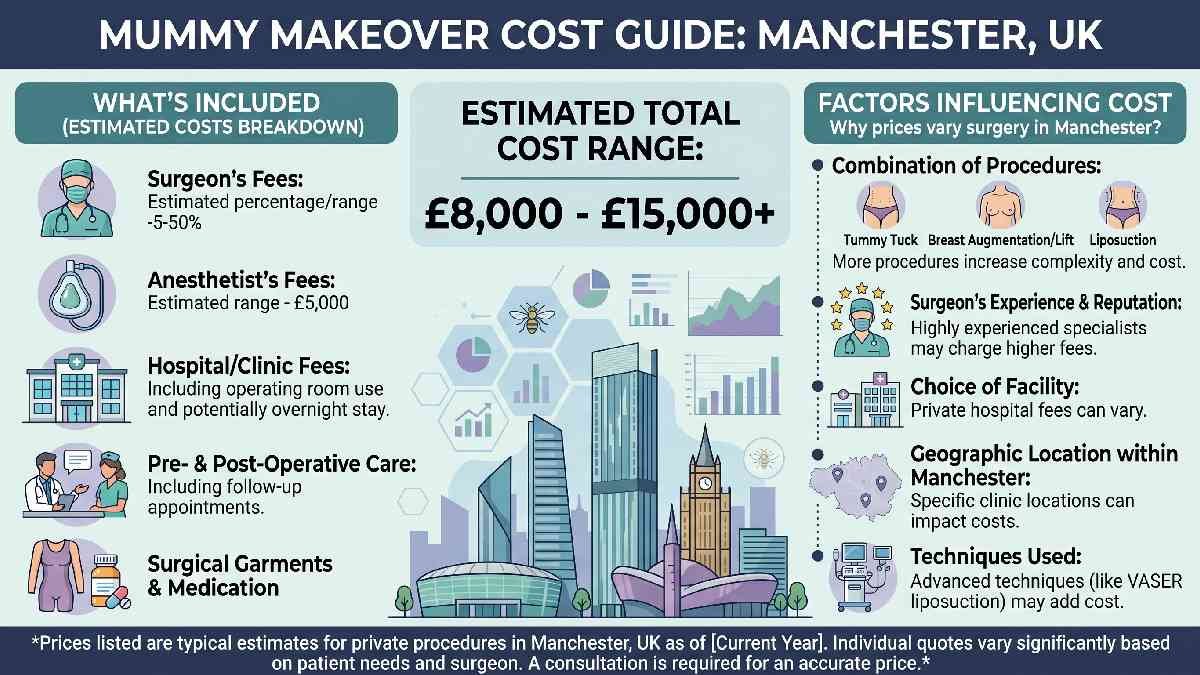 Mummy makeover surgery cost in Manchester UK influenced by procedure type surgeon experience clinic location and recovery expenses.