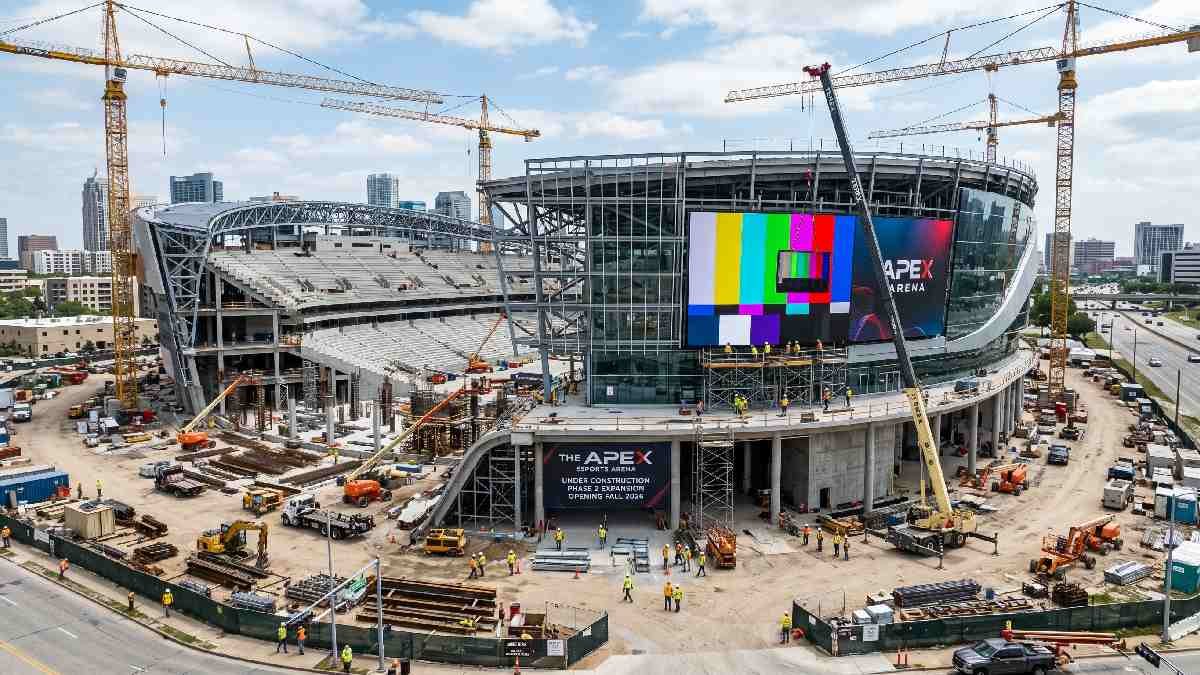 New modern esports arena being built and expanded showing rapid growth of live esports events worldwide. 