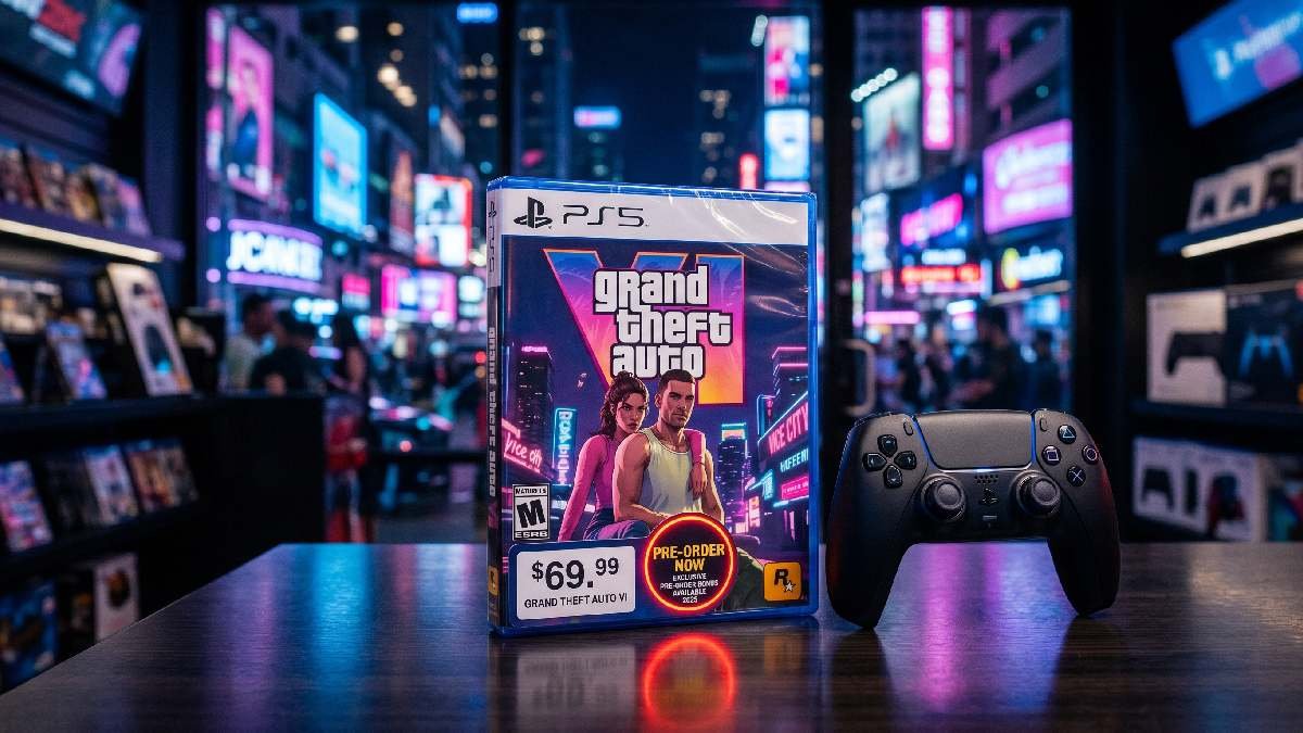 GTA 6 game box with price tag and pre-order sticker beside gaming controller representing latest buyer news.