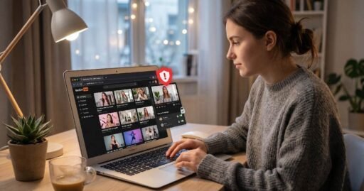 Person browsing BaddieHub content platform on laptop representing the ultimate guide to popular BaddieHub platform features and safety.