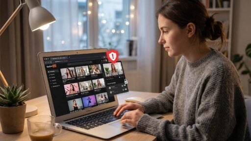 Person browsing BaddieHub content platform on laptop representing the ultimate guide to popular BaddieHub platform features and safety.