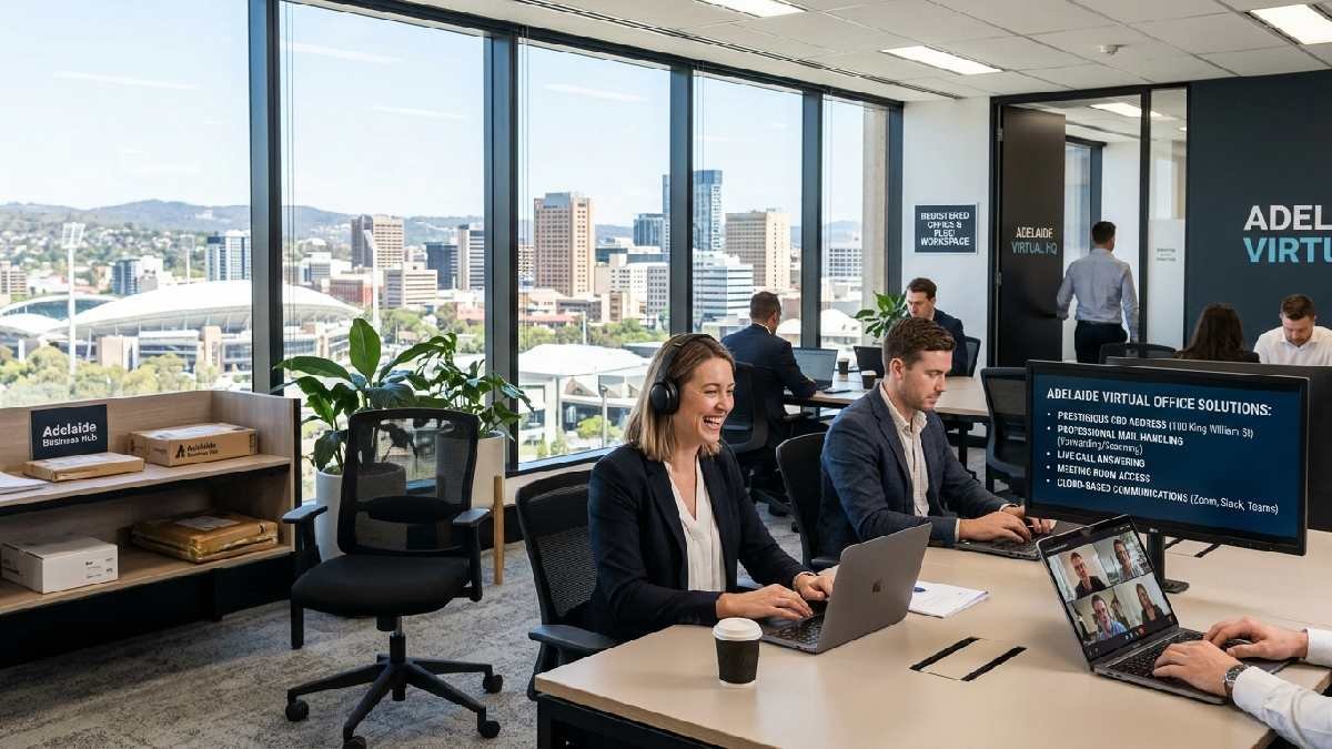 Business professionals using virtual office services in Adelaide, gaining flexibility, credibility, remote collaboration, and cost-effective operations.