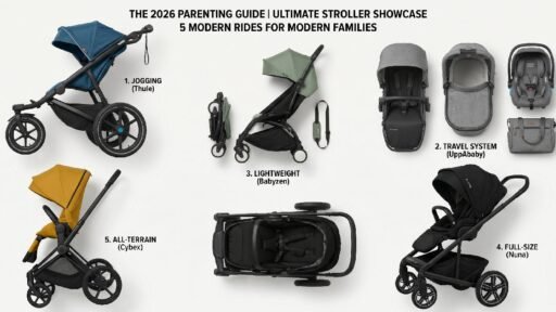 Five top-rated baby strollers of 2026 displayed together representing a complete parent buying guide.