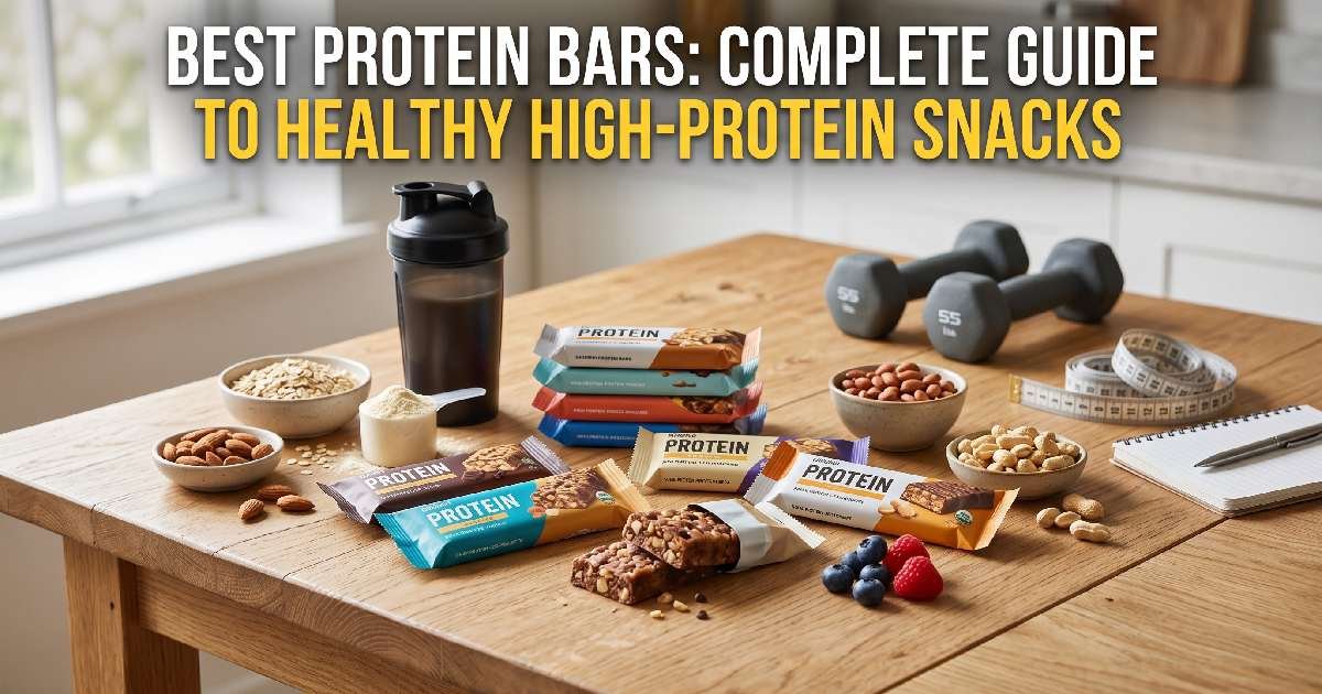 Best protein bars displayed with fitness equipment healthy ingredients supporting muscle recovery weight loss energy nutrition and active lifestyles.